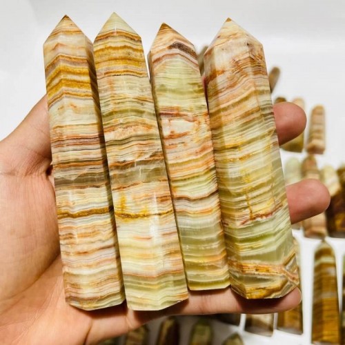 83 Pieces Yellow Stripe Afghanistan Jade Points 2.3-5.1in Closeout