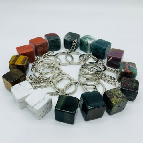 8 Types Cube Keychain Wholesale Howlite Dragon Blood Stone Moss Agate