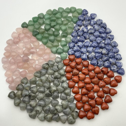 5 Types Mini Heart Pocket Heart Crystals 0.6in(1.5cm) Wholesale Rose Quartz Aventurine