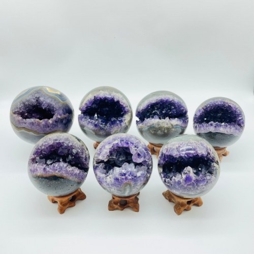 7 Pieces Amethyst Druzy Geode Cluster Spheres