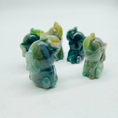 Moss Agate Elephant Crystals Carving Wholesale