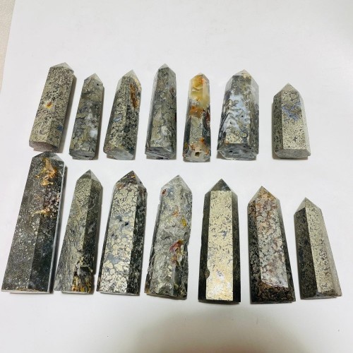 14 Pieces Natural Pyrite Flowers Mixed Agate Tower Point