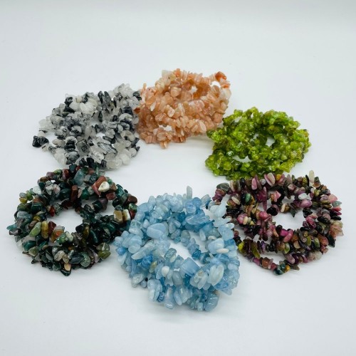 6 Types Chip Bracelet Aquamarine & Moss Agate Wholesale