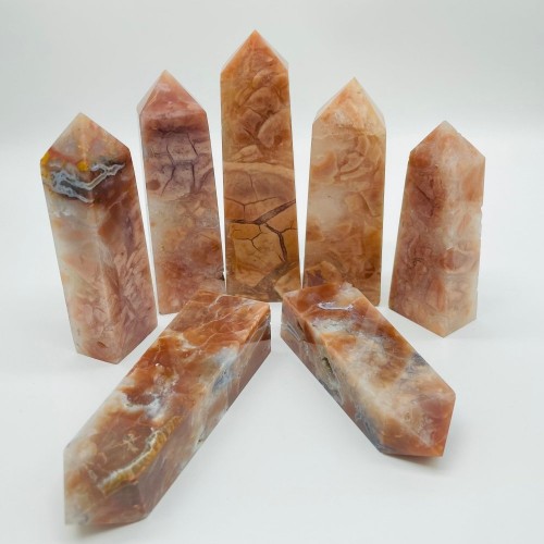 Pink Agate Fat Four-Sided Tower Point Wholesale