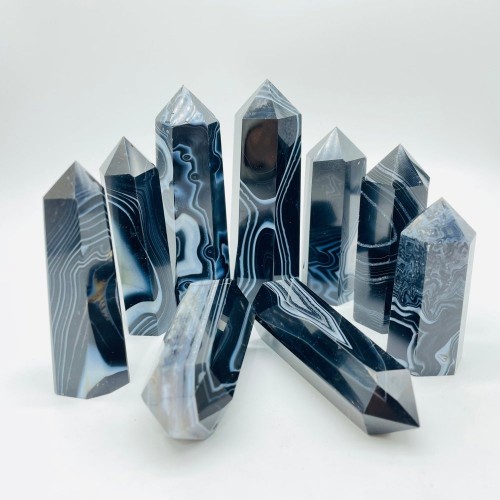 Black Agate Stripe Tower Points Crystal Wholesale