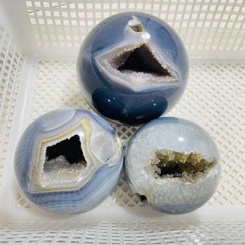 3 Pieces Geode Druzy Agate Spheres Ball