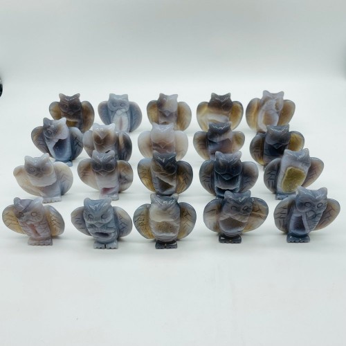 20 Pieces Geode Druzy Agate Owl Carving