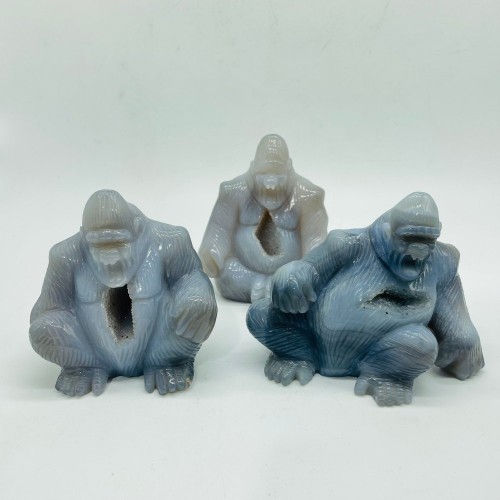 3 Pieces Geode Druzy Agate King Kong Ape Carving