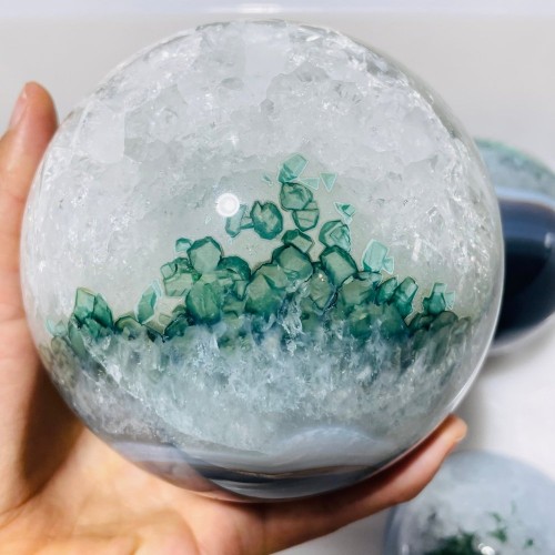 3 Pieces Unique Green Agate Spheres