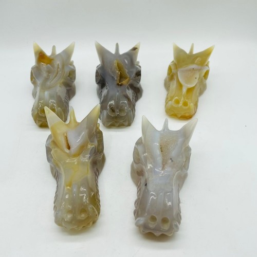 5 Pieces Beautiful Geode Agate Dragon Head Carving