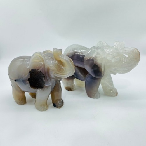 2 Pieces Beautiful Geode Agate Druzy Elephant Carving