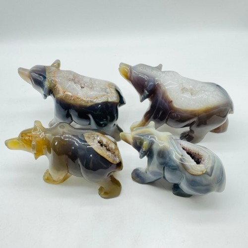 4 Pieces Geode Druzy Agate Bear Carving