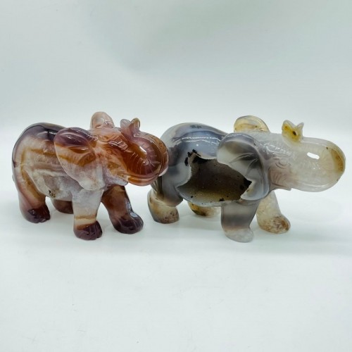 3 Pieces Beautiful Geode Agate Druzy Elephant Carving