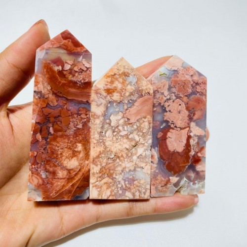 High Quality Pink Agate Fat Four-Sided Tower Point Wholesale