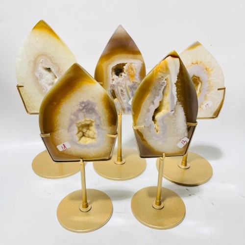 5 Pieces Beautiful Yellow Agate Geode Arrow Head With Stand