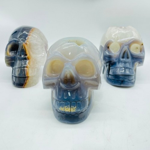 3 Pieces Geode Druzy Agate Skull Crystal Carving