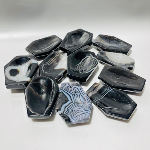 Black Stripe Agate Coffin Shallow Bowl Carving Wholesale