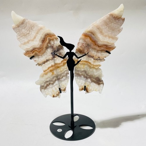 3 Pairs Striped Agate Symmetry Fairy Wing With Stand