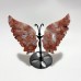 4 Pairs Pink Agate Butterfly Wing Carving With Stand