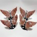 4 Pairs Pink Agate Butterfly Wing Carving With Stand