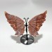 4 Pairs Pink Agate Butterfly Wing Carving With Stand