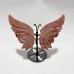 4 Pairs Pink Agate Butterfly Wing Carving With Stand