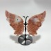 4 Pairs Pink Agate Butterfly Wing Carving With Stand