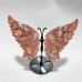 4 Pairs Beautiful Pink Agate Butterfly Wing Carving With Stand