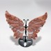 4 Pairs Beautiful Pink Agate Butterfly Wing Carving With Stand