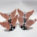 4 Pairs Beautiful Pink Agate Butterfly Wing Carving With Stand