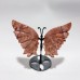 4 Pairs Beautiful Pink Agate Butterfly Wing Carving With Stand