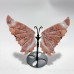 4 Pairs Beautiful Pink Agate Butterfly Wing Carving With Stand