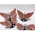 4 Pairs Beautiful Pink Agate Butterfly Wing Carving With Stand