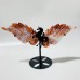 2 Pairs Pink Agate Pegasus Wing Crystal Carving With Stand