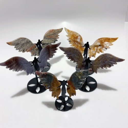 5 Pairs Beautiful Angel Wing With Stand Crazy Agate Golden Hematoid Quartz