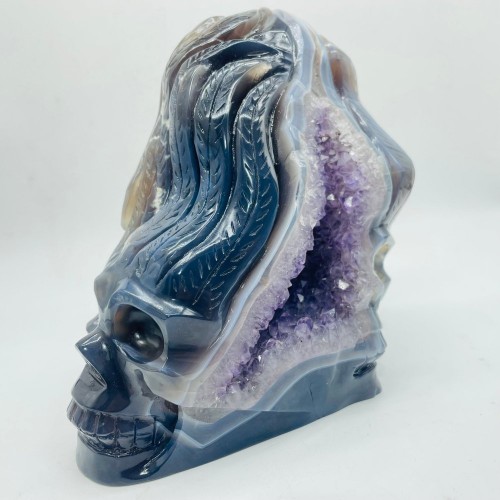 Unique Amethyst Agate Druzy Skull Carving