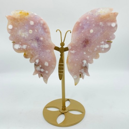 Pink Amethyst Butterfly Wing Carving With Stand