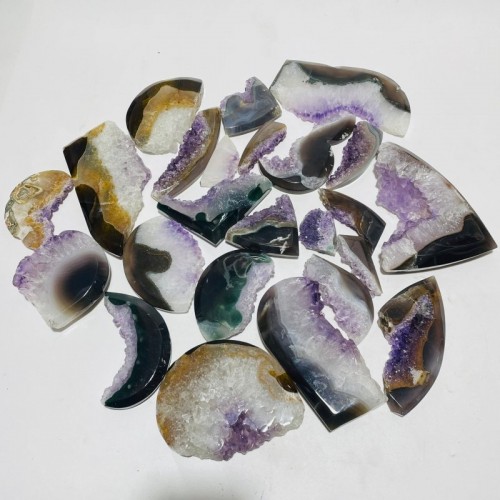 24 Pieces Polished Geode Amethyst Mixed Agate Leftover Slab