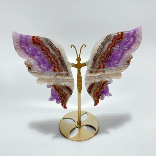 2 Pairs Amethyst Mixed Agate Butterfly Wing Carving With Stand