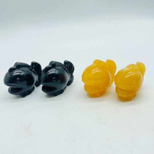 Piranha Carving Wholesale Obsidian & Yellow Calcite