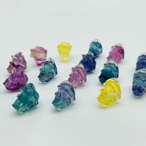 Rainbow Fluorite Caribbean Pirate Captain Skull Carving Wholesale