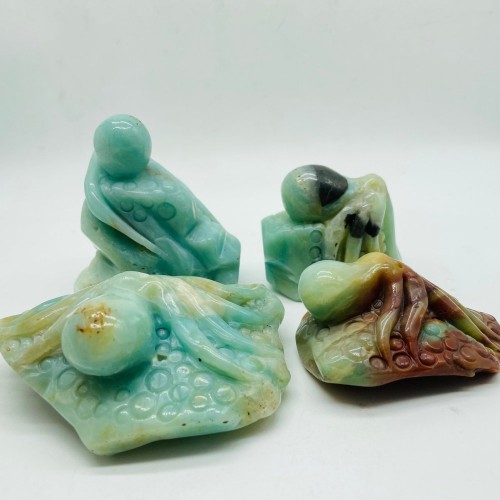 4 Pieces Caribbean Calcite Octopus Carving