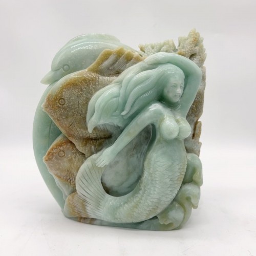 High Quality Caribbean Calcite Mermaid Dolphin Fish Carving Collection