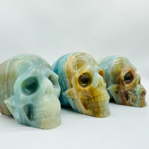 3 Pieces Large Caribbean Calcite Skull Carving