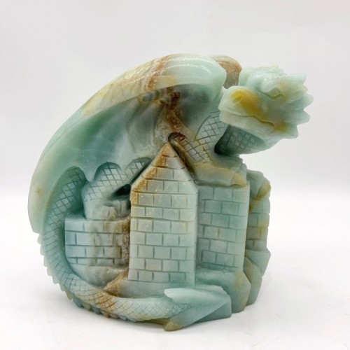 Caribbean Calcite Flying Dragon With Castle Carving