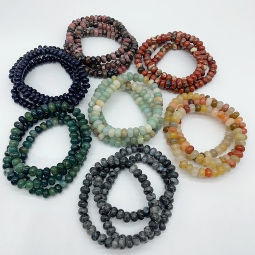 7 Types Rondelle Beads Bracelet Wholesale Moss Agate Red Jasper