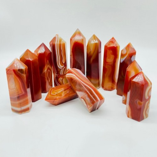 Beautiful Red Carnelian Stripe Tower Point Crystal Wholesale