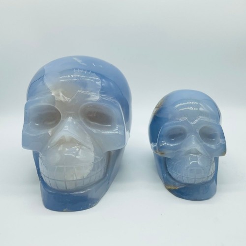 2 Pieces High Quality Blue Chalcedony Skull Carving