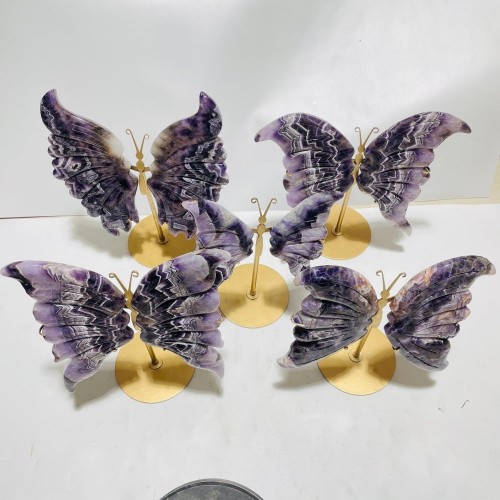 5 Pairs Large High Quality Chevron Amethyst Butterfly Carving With Stand