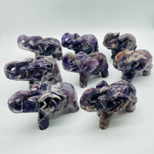 8 Pieces Beautiful Large Chevron Amethyst Elephant Carving